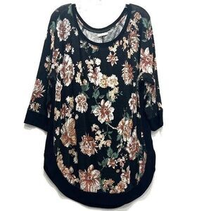 Maurices Womens Black Long Sleeve Plus Size Floral Blouse Size XXL